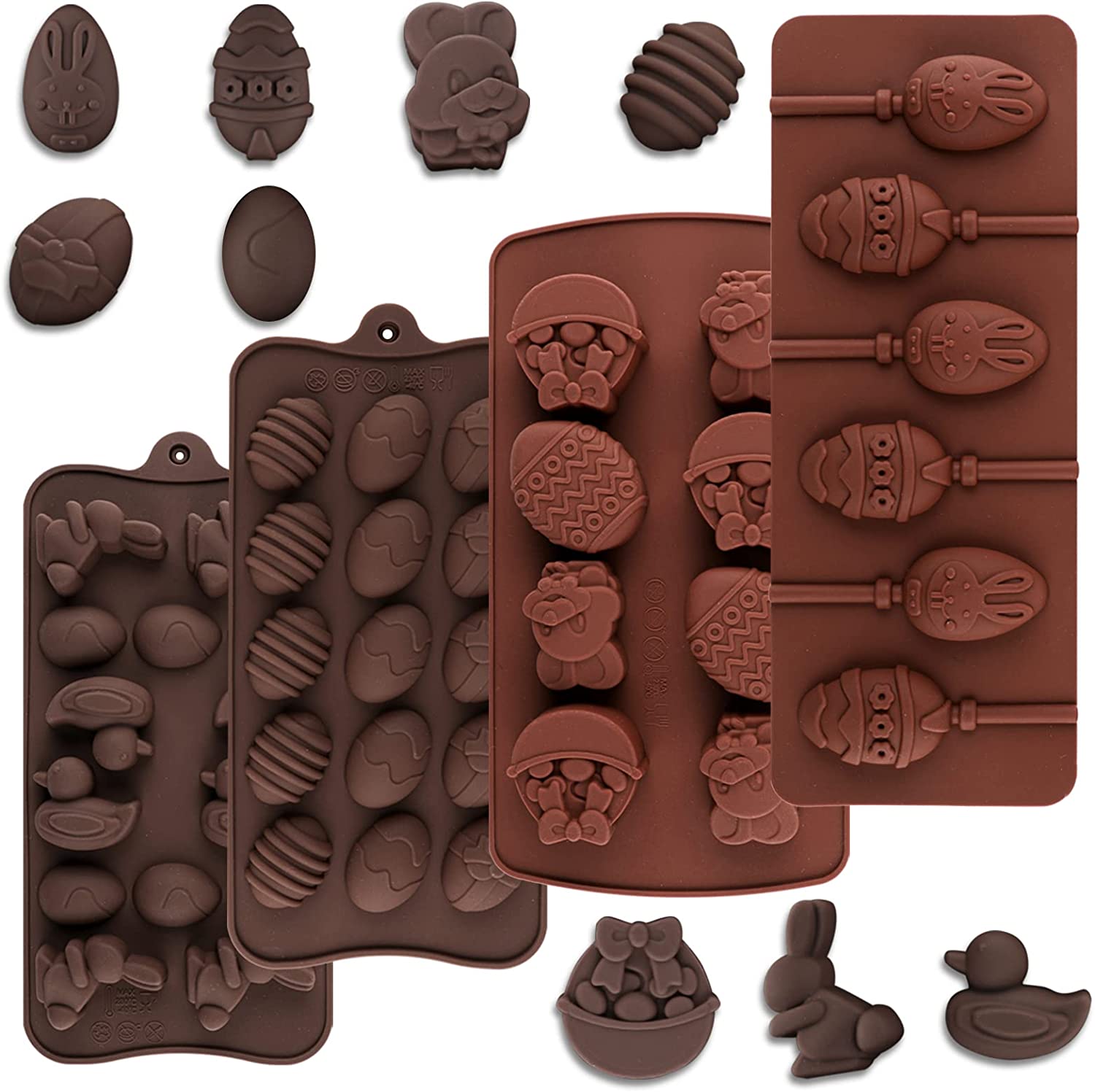 Winkio Easter chocolate mould, silicone, pack of 4 Easter silicone chocolate moulds, silicone mould Easter egg rabbit for chocolate, sweets, ice cubes
